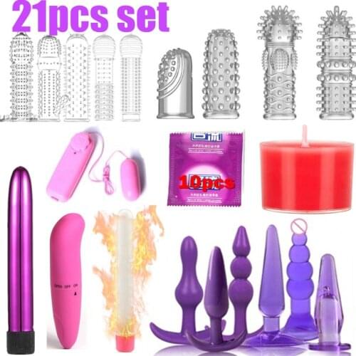 21PCS Sex Toys For Woman Bdsm Bondage Handcuffs for Sex Vibrator Fox Tail Anal Plug Nipple Clamp Chain Vibrator Adult Games