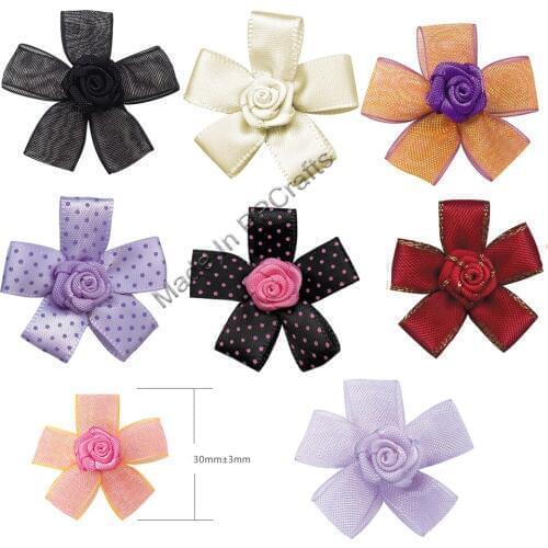 30MM Satin Double/Dots/Grosgrain/Organza Ribbon Petaled Bow With Rose For Packing Cloth Hairbow DIY Crafts 200pcs Free Shipping