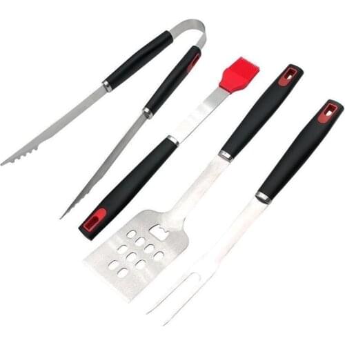 4pcs Stainless Steel Barbecue Grill Tool Set Tong Brush Fork Spatula BBQ Tool Kitchen Picnic Outdoor BBQ Tools Set