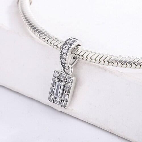 925 Sterling Silver & Baguette-Cut CZ Sparkling Square Halo Brilliant Lce Cubes Pendant Charm Bracelet DIY Jewelry Making
