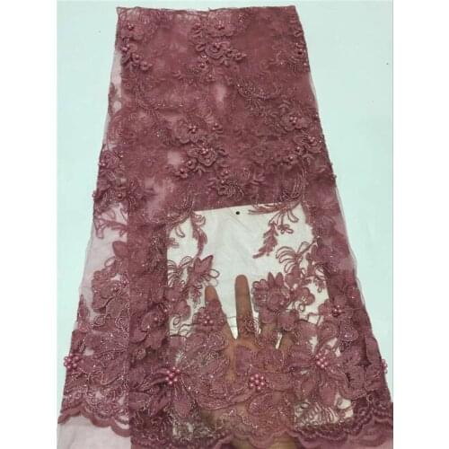 Free shipping (5yards/pc) shining beads embroidered African velvet lace fabric in navy blue high quality for party dress white