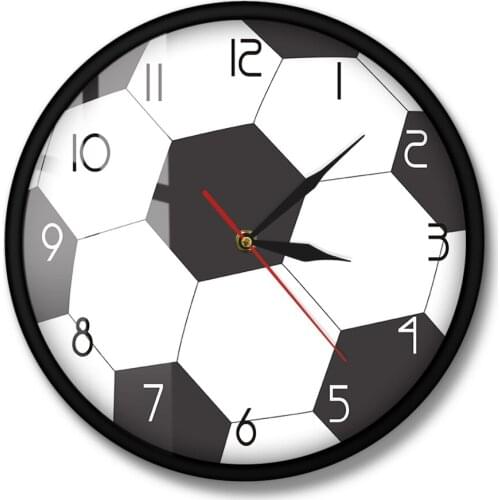 Silent Non Ticking Modern Wall Watch Soccer Ball Print Round Acrylic Wall Clock Boys Room Sports Art Decor Football Lovers Gift