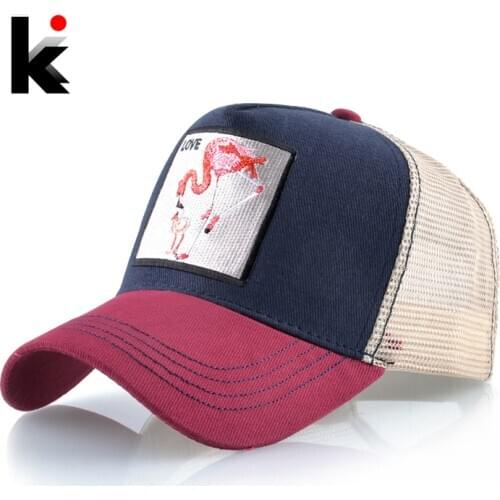 Fashion Baseball Cap With Flamingo Embroidery Patch Snapback Mesh Baseball Hat For Women Men Outdoor Casual Visor Hip Hop Caps