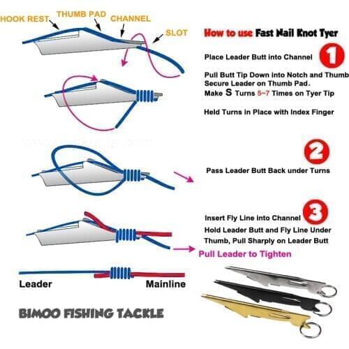 Bimoo Fast Fly Fishing Nail Knot Tyer Fishing Fly Hook Knot Tool with Extractor Zinger Fishing Tackle Accessory Tools