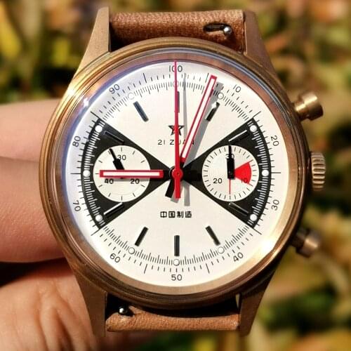 1963 Panda Chronograph Bronze Watches Men Pilot St1901 Mechanical Wristwatches Vintage Air Force Watch 40mm Sapphire Leather New