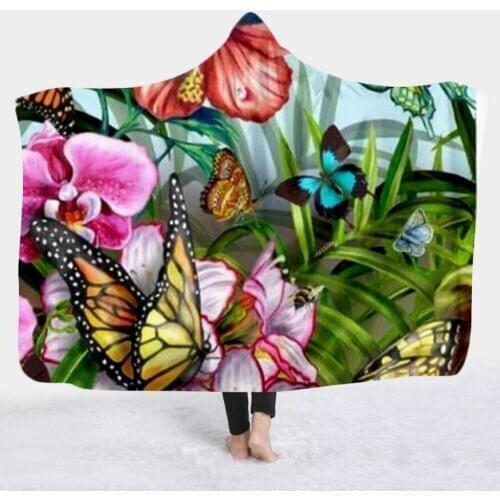 Plstar Cosmos Colorful butterfly insect Blanket Hooded Blanket 3D full print Wearable Blanket Adult men women Blanket style-12