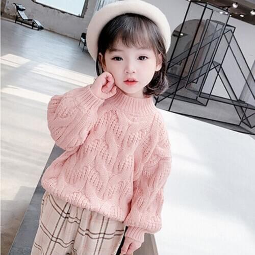 DFXD Winter Thick Long Sleeve Knitted Twist Sweaters For Girls Half High Collar Solid Color Pullover Tops Toddler Girls Sweaters