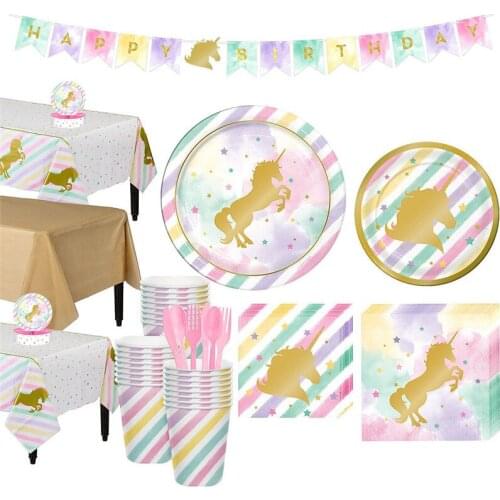 Unicorn Themed Party Paper Plates Cups Napkin Happy Birthday Party Decoration Supplies Unicorn Party Decor For Kids