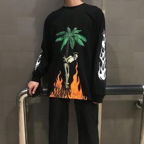 Palm Angels Coconut Flame Back Letter Print T-shirt Men Women High Street Falling Shoulder Long Sleeve