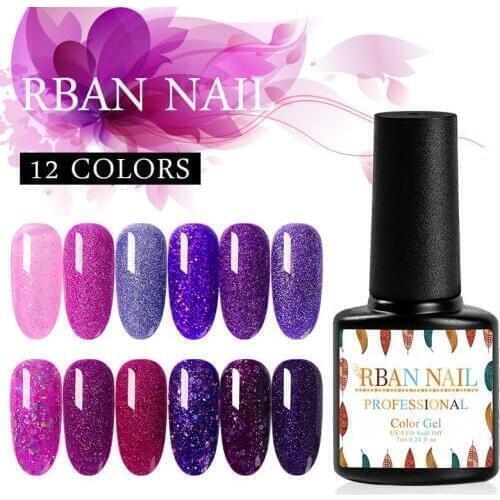 RBAN NAIL Purple Holographic Nail Gel Polish 7ML UV LED Shimmer Gel Lacquer Soak Off Manicure Tool Nail Art UV Gel Nail Varnish