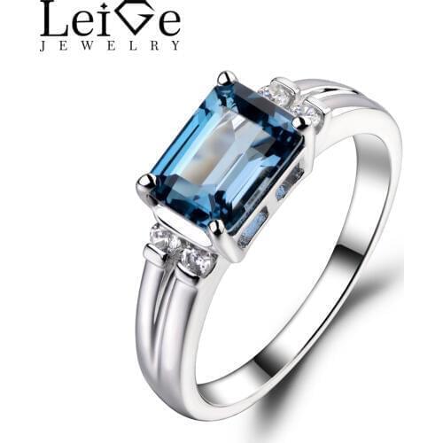Leige Jewelry London Blue Topaz Ring Emerald Cut Gemstone Engagement Wedding Rings For Woman Sterling Sliver 925 Fine Jewelry
