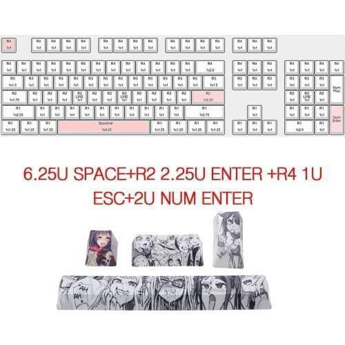 Japanese Anime PBT Space Keycaps Ahegao 6.25U ESC Spacebar Caps OEM Profile DIY For Mechanical Keyboard Switches