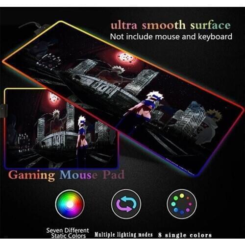 Naruto Anime Dark LED Light Mousepad RGB Keyboard Cover Desk-mat Colorful Mouse Pad Waterproof Multi-size Computer Gamer CS