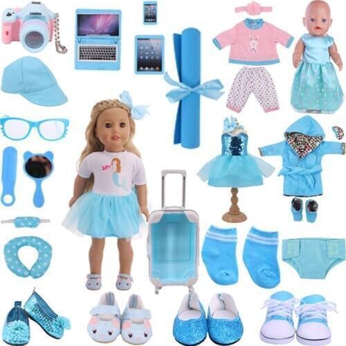 Doll Clothes Blue Series Doll Dresses&Canvas Shoes For 18 Inch American&43CM Reborn Baby New Born Doll ,Girls Russia Doll Gifts