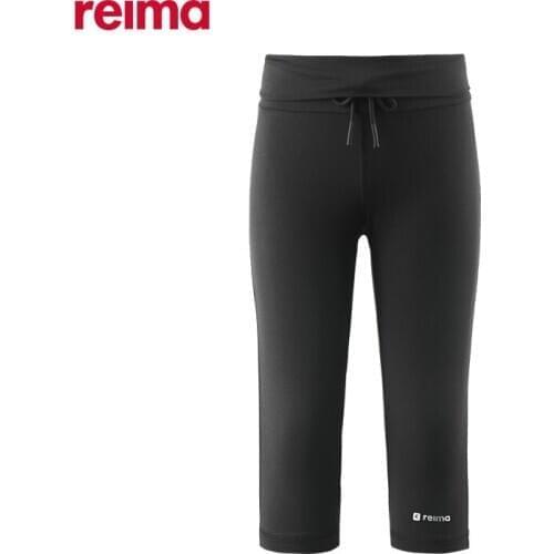 Reima Girls Black High Waist Xylitol Cool Legging Breathable Stretch Quick-dry Sports Shorts Pure Color