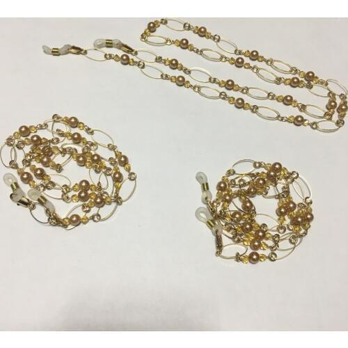 Gold electro-plated eyeglass brass bead chain spectacle retainer sunglass holder with oval rings reading glass lanyard