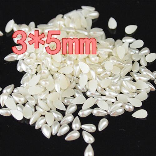3x5mm ivory tear drop pearl small resin flat back pearl for ornament 1000pcs free shipping