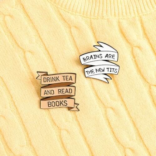 Fashionable Personality And Creative Exquisite Letter "drink Tea And Read Books" Book Brooch Enamel Badge Full Of Book Fragrance