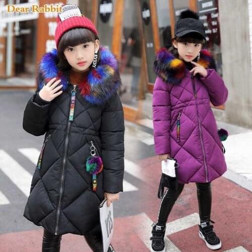 Fashion Girls clothing Cotton-padded Jacket Outerwear Winter Children Warm Clothes parka multicolour faux Fur Coat snowsuit -30