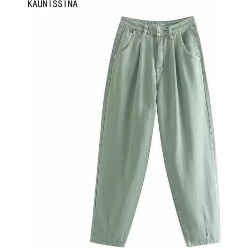 Fashion Women Loose Retro Jeans Long Trousers Pockets Zipper Loose Streetwear Female Denim Pants High Waisted Jeans 12 Colors