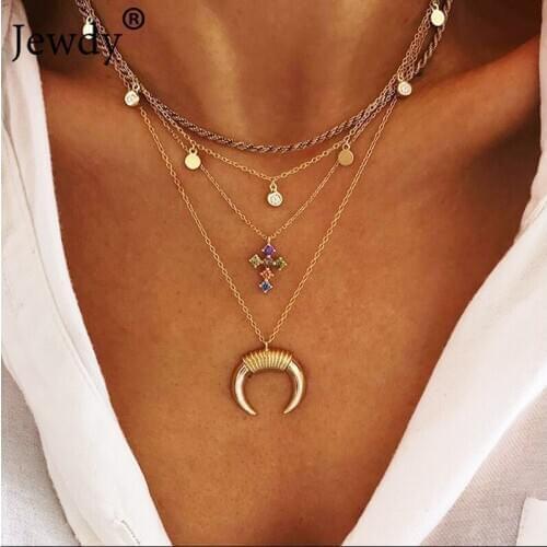 Fashion Gold Moon Pendant Necklaces 2020 Womens Accessories CZ Cross Couple Friend Chain Charm Choker Neck Jewelry Gift