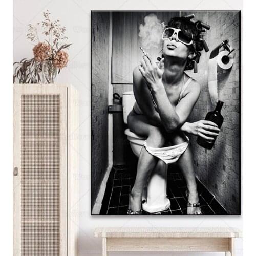 Fashion Toilet Sexy Woman Beauty Canvas Prints Wall Black and White Picture Print Poster Modern Art Decor Painting