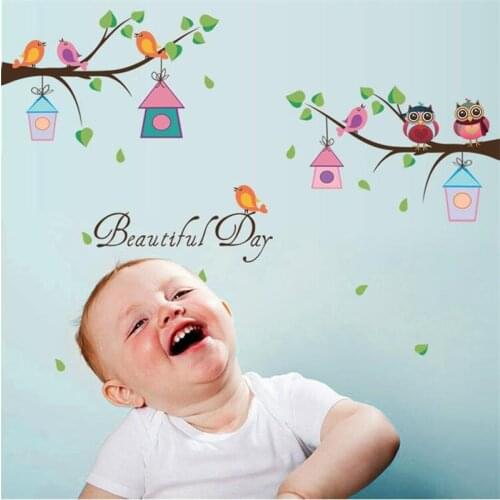 Cartoon Animals Colorful Birds Owl Tree Branch DIY Removable Wall Stickers Home Decor Kids Room Nursery Mural Decal
