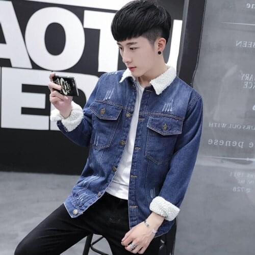 MenS Wear Autumn And Winter New Style Mens Cowboy Jacket Plus Velvet Thick Cowboy Cotton-padded Clothes Jacket Male Padded