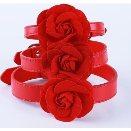Soft Seude Leather Dog Collar Padded Bow Knot Puppy Cat Pet Collar For Small Medium Animal Fashion Rose Pet Collar