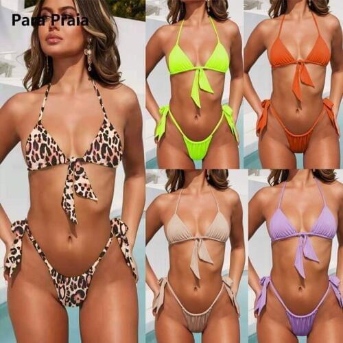 New Wrapped Chest Thong Bikini Bandage Bathing Suit Swimsuit Bow Swimwear Women Brazilian Biquine Micro Mini Halter Bikini Set