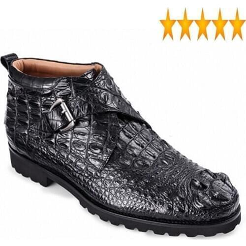 Formal Luxury Alligator Genuine Leather Business Men Ankle Boots Buckle Round Toe Thick Bottom Solid Party Wear Male Dress Shoes