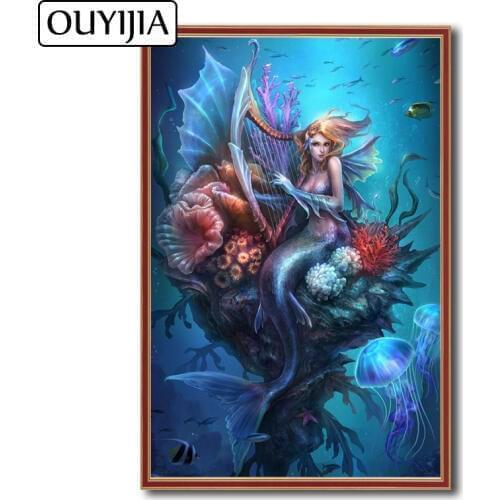 OUYIJIA Sexy Cartoon 5D DIY Diamond Painting Mermaid Beauty Siren Animal Embroidery Decoration Gift Mosaic Rhinestone Picture
