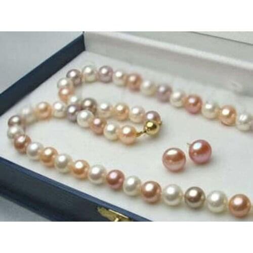 Free P&P****8-9MM White/Pink/Purple Natural Akoya Cultured Pearl Clasp Necklace 18"