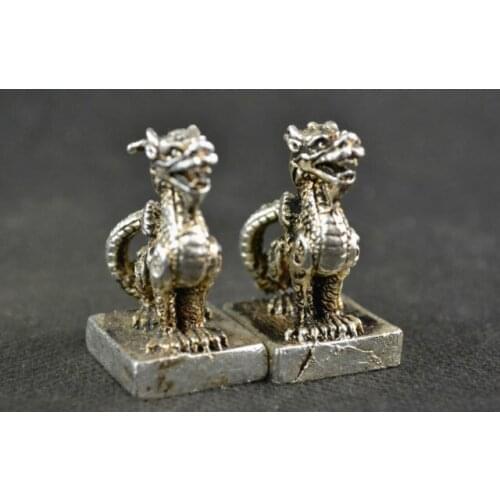 A Pair of China Collectible Decorate Handwork Old Miao Silver Kylin Statues
