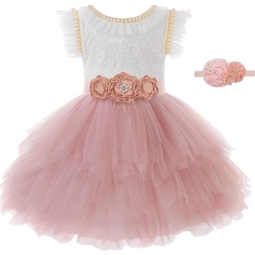 Girls Dress 2022 Summer Pearls Ball Gown For Girl Birthday Party Princess Dresses Toddler Lace Tutu Dress Childrens Clothing