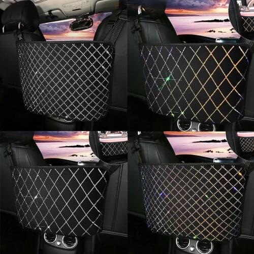 Plaid Rhinestone Bling Auto Car Hanging Organizer Seat Back Storage Diamond Crystal Container Stowing Tidying Accessories