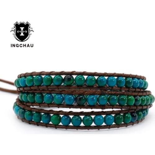 Semi Precious Stone Boho Bracelet Handmade Beaded 3 layers Weaving Wrap Bracelet Women With Stone Rope Jewelry WB-3