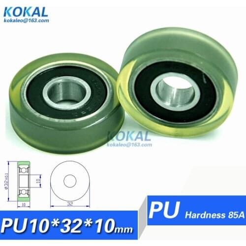 [PU1032-10] 1PCS TPU PU rubber 6000RS ball bearing roller wheels 10*32*10mm 1032T flat roller PU pulley Low noise Machine PU TPU