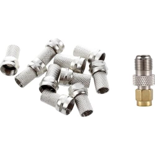 LBER 10PCS Twist-on RG6 RG-6 F TV Connector No Crimping with RF Coaxial Coax Adapter SMA Male to F Female,Silver