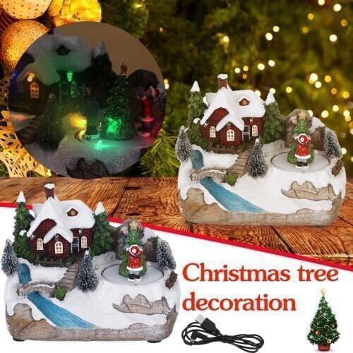 Christmas Luminous Music Box Christmas Village House Luminous Figurines Animated Music Xmas Gift resin crafts ornaments