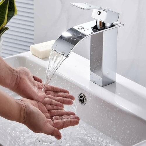 Bathroom Sink Faucet Chrome Waterfall Spout Basin Mixer Single Tap Hole J2C0