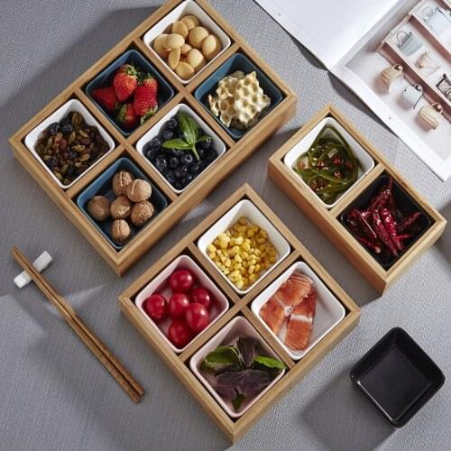 Nine-Grid Bamboo And Wood Tableware Snack Plate Sauce Platter Hot Pot Restaurant