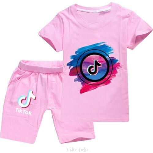 Tik Tok Summer Children New Short-sleeved Shorts 2pcs Suit Boy Comfortable Cotton T-shirt Girl Cute Pants Kids Casual Clothing
