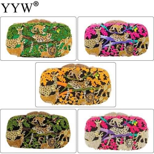 Jungle Animals Evening Bags Luxury Purses Clutch Crystals Runway Trends Purses and Handbags Female Clutch Handmade Party Purse