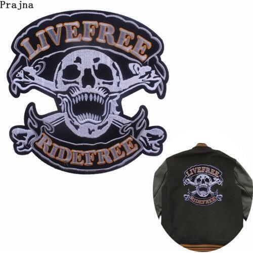 Prajna Embroidered Skull Applique Iron On Patches For Clothes Rider Custom Biker Punk Large Stickers T-Shirt Diy Decor F