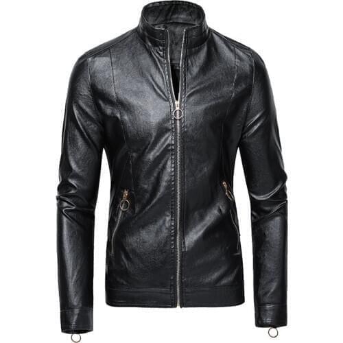 Ymwmhu Men Leather Jackets Jackets and Coats 2020 New Stand Collar Mens Leather Jacket Simple Style Korean Leather Jacket Men