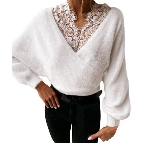 2021 spring new solid color sexy lace blouse bat sleeve flannel ladies blouse