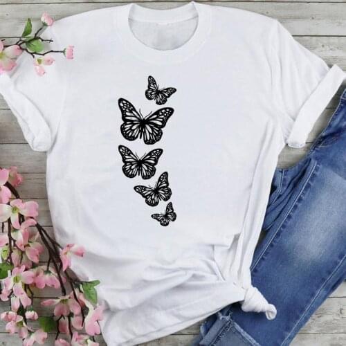Women Graphic Butterfly Simple Printing Cartoon Fashion Summer Female Clothes Print Short Sleeve Tops Tees Tshirt T-Shirt