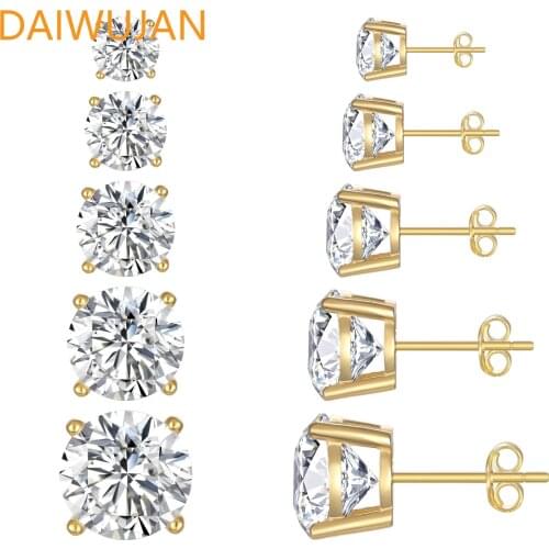 DAIWUJAN Luxury 925 Sterling Silver 3/4/5/6mm Round Diamond Earrings For Women Classic Four Claw Zircon Ear Studs Earrings Gift