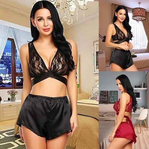 Ladies Sexy Ultra Thin Bra Temptation Temperament Through Lingerie Underwear Lace Bra And Shorts Home Comfort Underwear Set